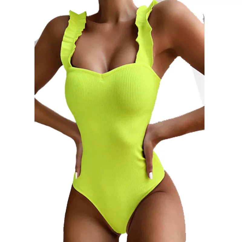 

All-in-one women's shaping body swimsuit bikini solid color wooden ear strap sexy one piece bodysuit