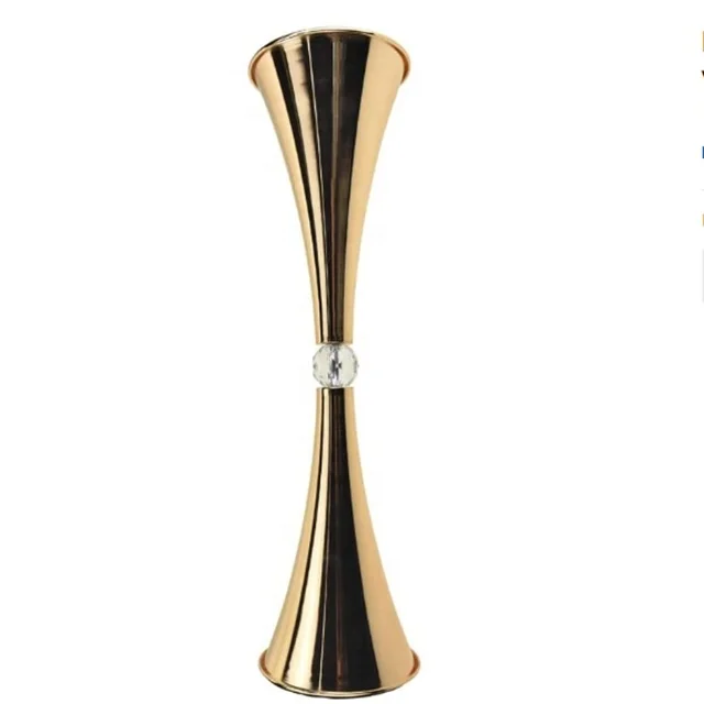 

free ship)Tall Metal Trumpet Gourd Vase with Diamond Accent, Gold flower stand sunyu1839, Gold/sliver mental