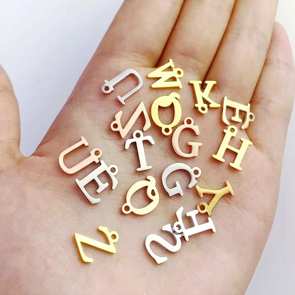 

26Pcs Necklace Bracelet Jewelry Making Initial Pendants DIY Gold Stainless Steel Letter Charms