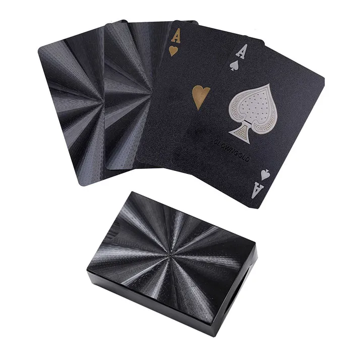 

gold printing black poker cards Waterproof Diamond black foil playing cards with silver color printing, Cmyk