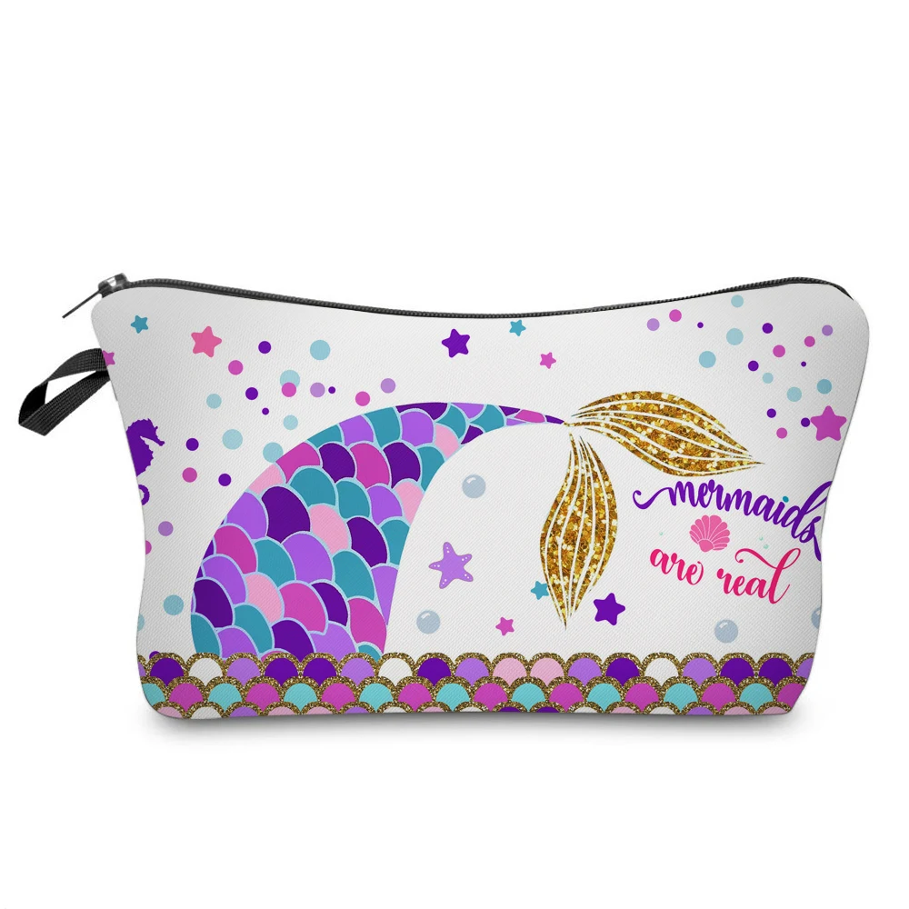 

3D Printing Mermaid Pattern Cosmetic Bags Customized Beauty Makeup Pouch High Quality Pencil Bag For Girls Gift, As picture show