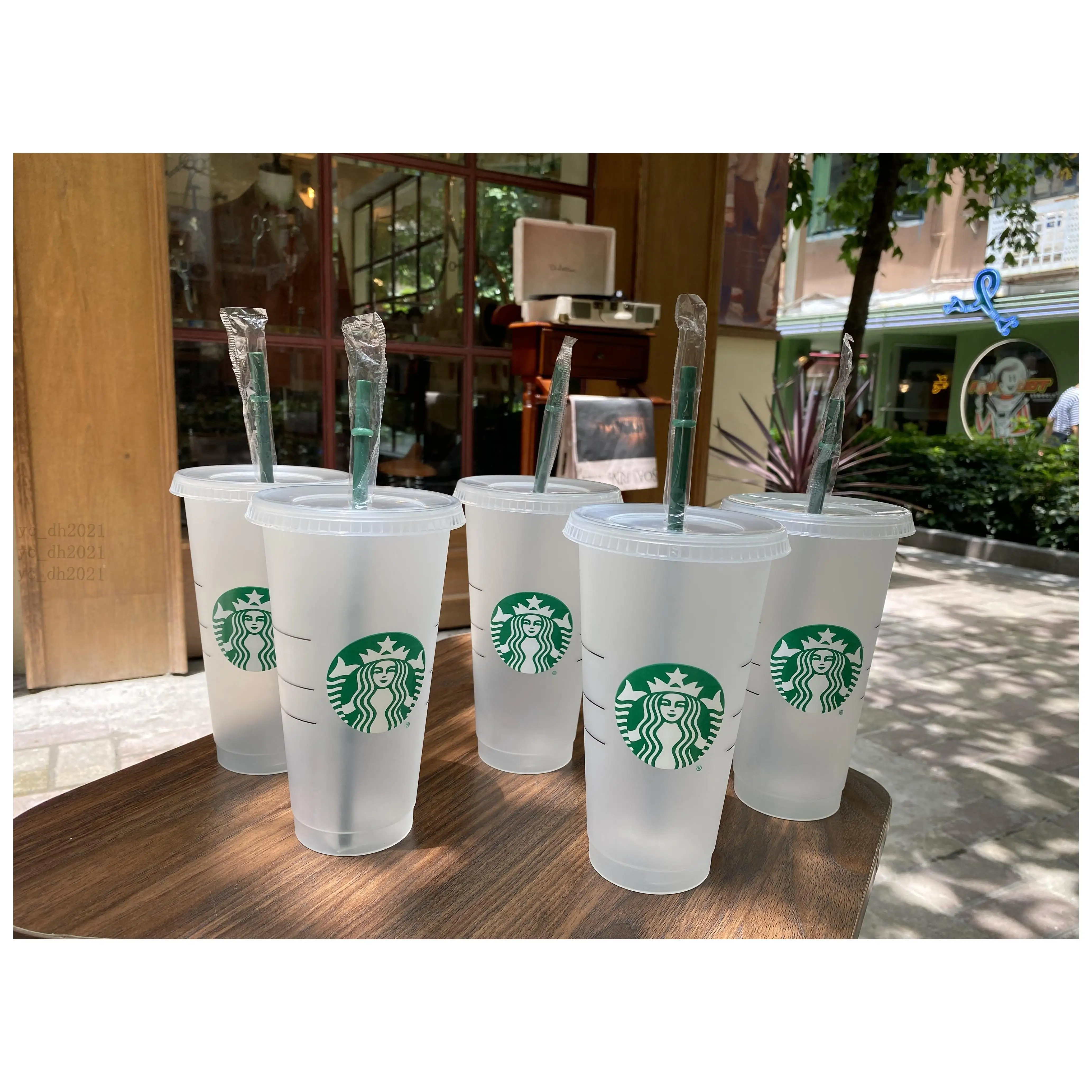

Starbucks 16Oz 24Oz Tumblers Mugs Plastic Drinking Juice With Lip And Straw Magic Coffee Mug Costom Transparent Cup 50Pcs
