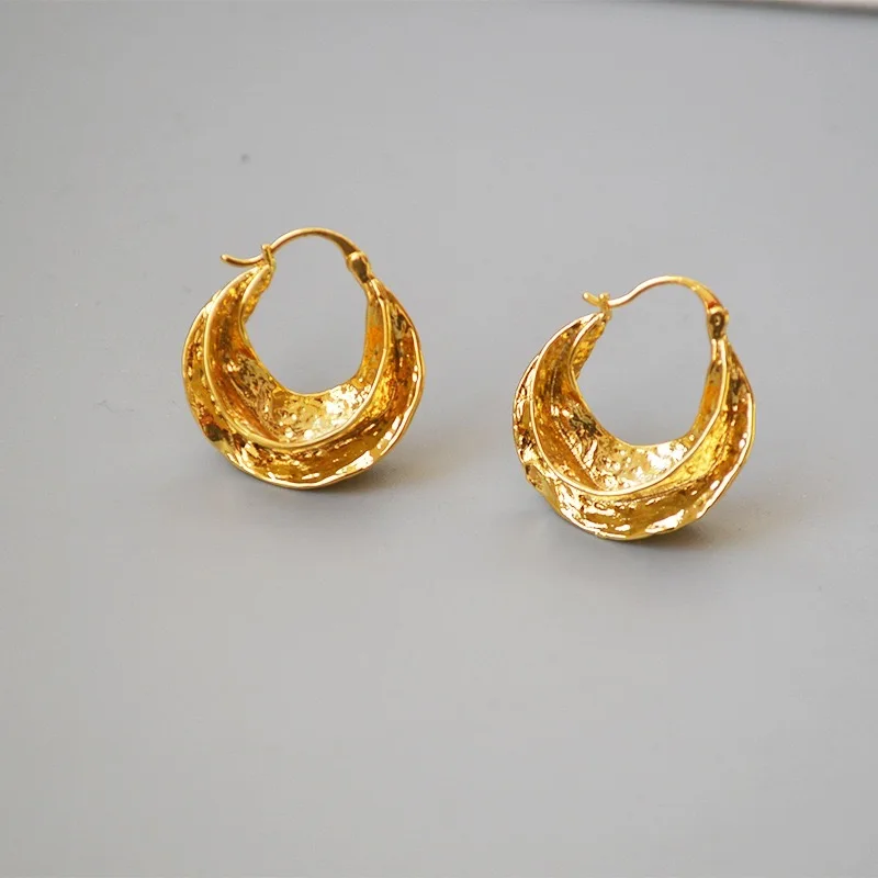

French style brand vintage textured gold earrings