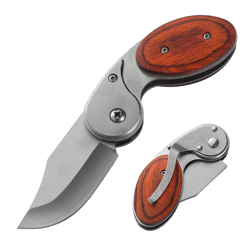 

small size OTS wooden handle folding knife clip point blade pocket knife camping outdoor hiking knife tactical self defense EDC