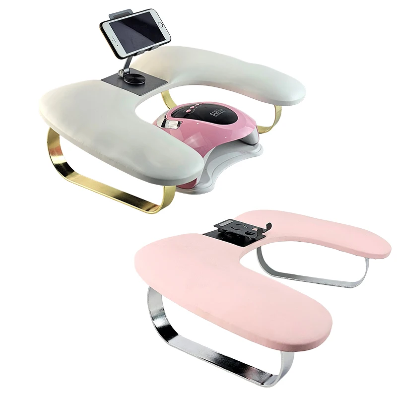 Portable U-Shaped Manicure Nail Arm Hand Rest Soft Pu Leather White Tattoo Arm Rest Salon Nail Pillow with Phone Holder