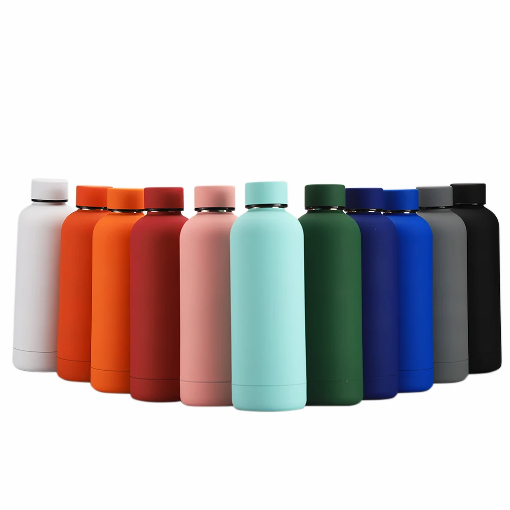 

double walled vacuum insulated food grade 500ml /17 oz sports travel stainless water bottle 304 water bottles with lid