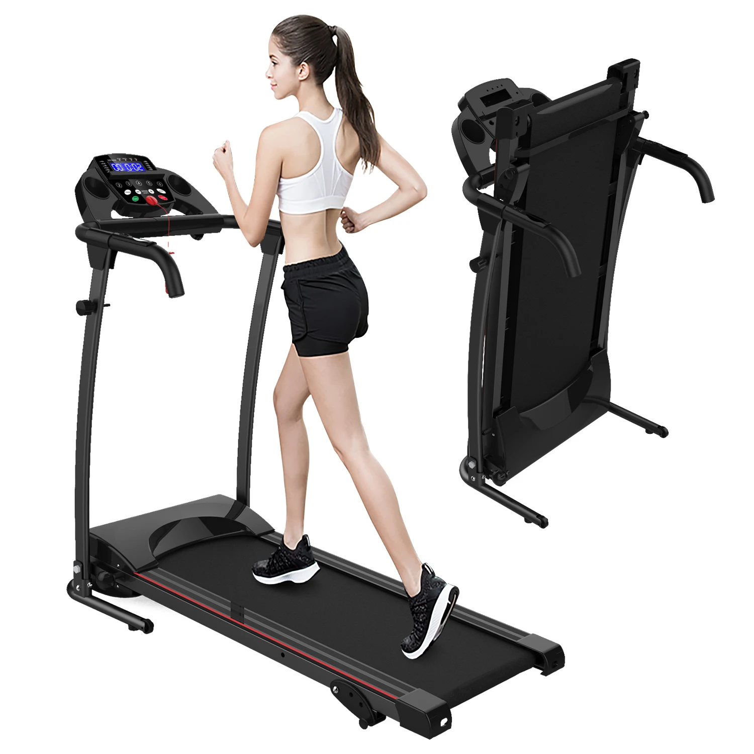 

XW1 JK107-1 New Design Folding Electric Home Fitness Gym Equipment Running Machine Mini Treadmill US in stock treadmill, Black