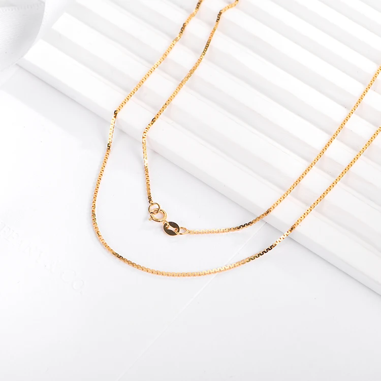 
18K solid gold chain jewelry 0.8mm real yellow gold box links chain necklace for woman 