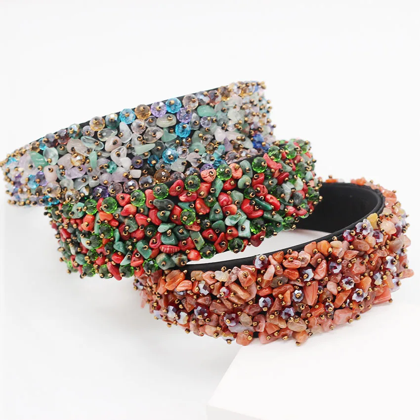 

New Designer Baroque Luxury Crystal Grain Fashion Women Headband Beads Hand-made Hairband For Women Hair Accessories, 3 colors