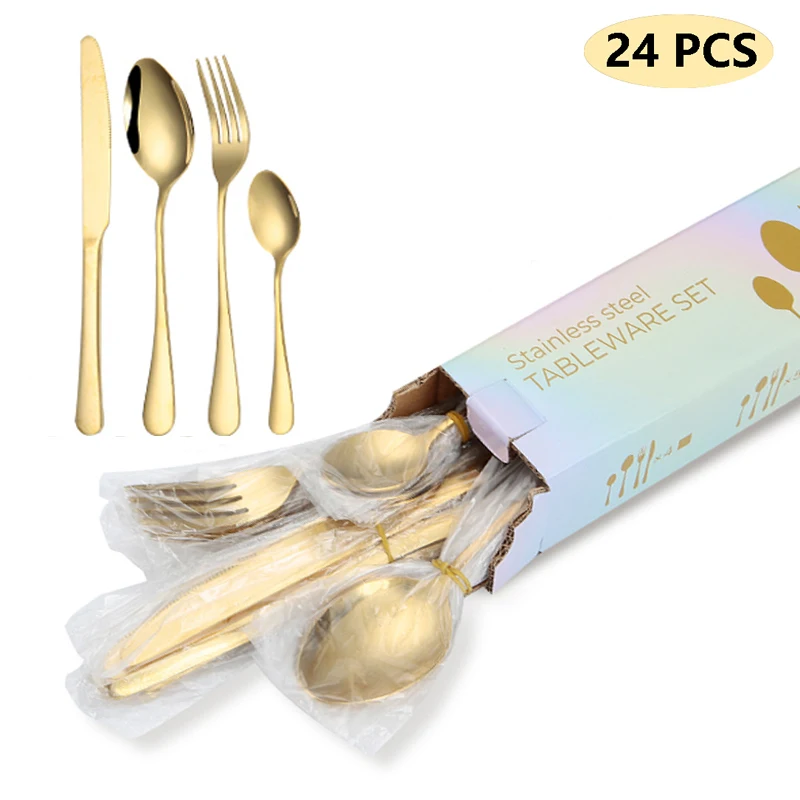 

24 Piece Gold Stainless Steel Cutlery Set For Gift Factory, Golden