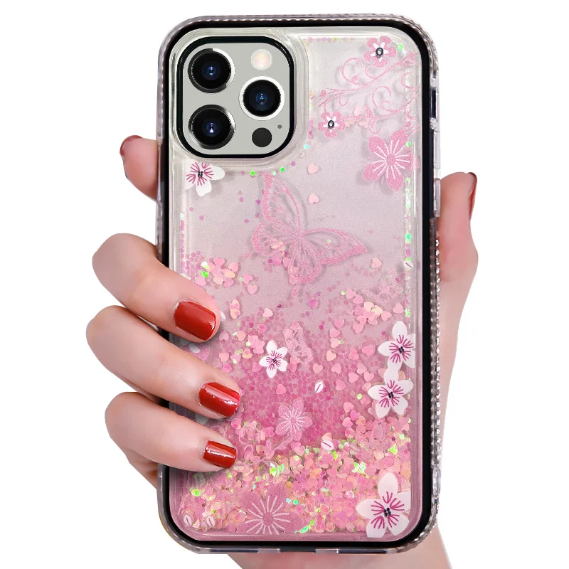 

Luxury Girl glitter liquid quicksand Colorful Diamond phone case transparent mobile covers