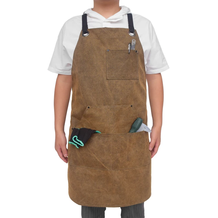 

Heavy Duty Durable Unisex Canvas Work Tool Apron with Multi Pockets and Adjustable Cross-Back Straps, Khaki