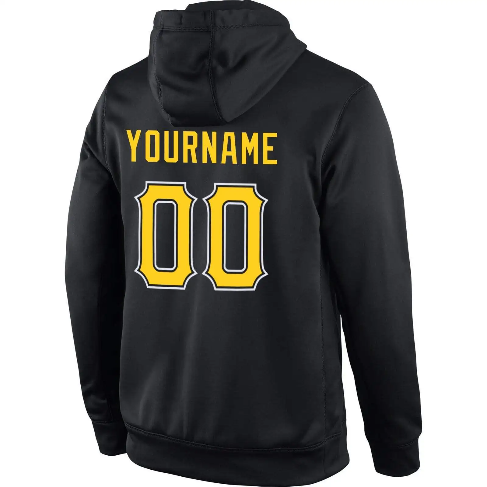 

Custom Stitched Black Gold-White Sports Pullover Sweatshirt Embroidery Hoodie