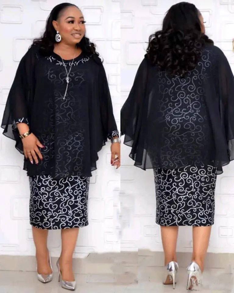 

US Size African plus size women's new two-piece mother dress printed dress suit 5XL, As showed