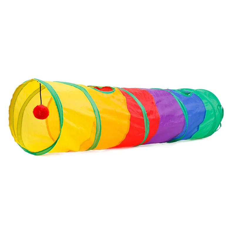 

Factory Direct Foldable Cat Channel Rolling Floor Dragon Color Stitching Pet Toy Rainbow Cat Tunnel