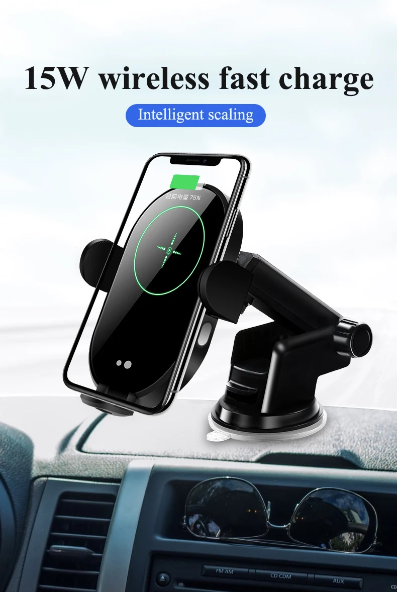 360 Rotation qi 15W Car Wireless Charger Infrared Sensor Automatic Wireless Car Mount Phone Holder Stand Gravity Air Outlet