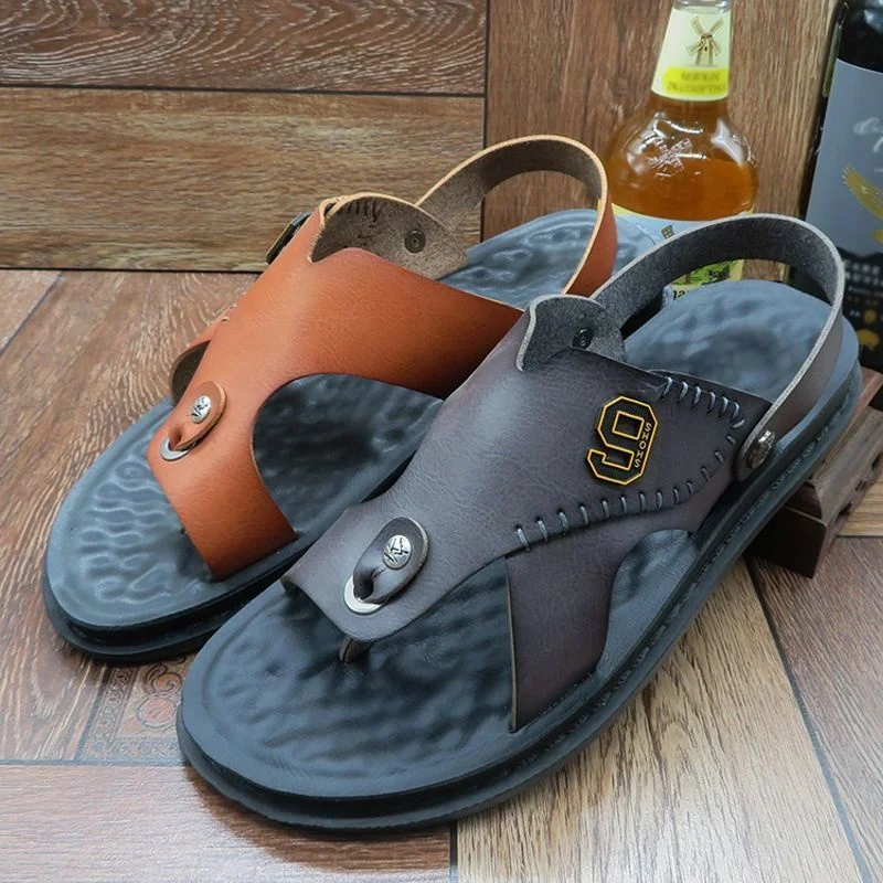 

Men Sandal Santai Plain Slides Leather Sandals Sumer Cork Sandals Plag Printing Yetiskin Plus Size Selling Wear African