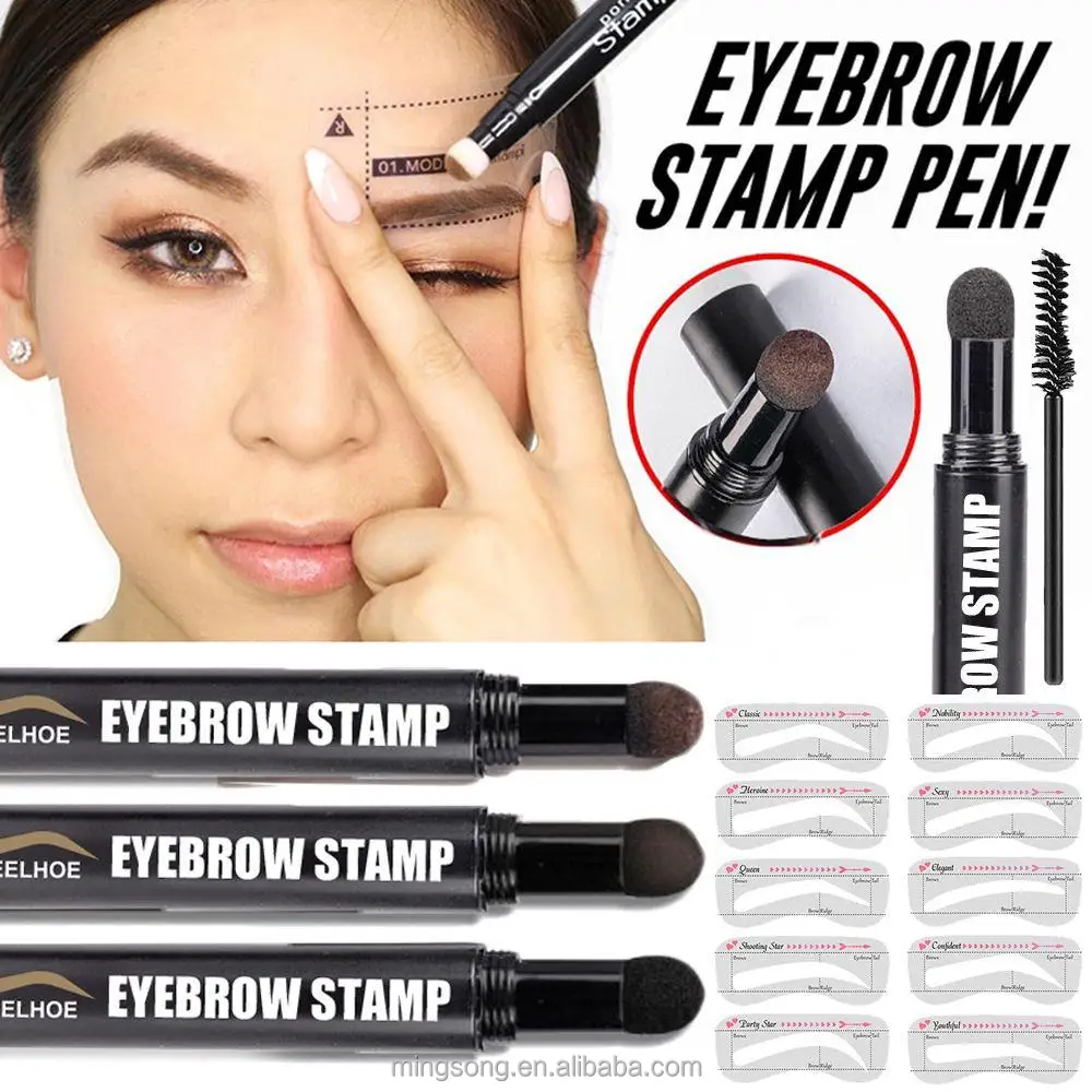 

One Step Eyebrow Stamp Pen Kit with 5 Kind Eyebrow Stencil Shaping Waterproof Long Lasting Shape Stamp Brow Powder Makeup Set