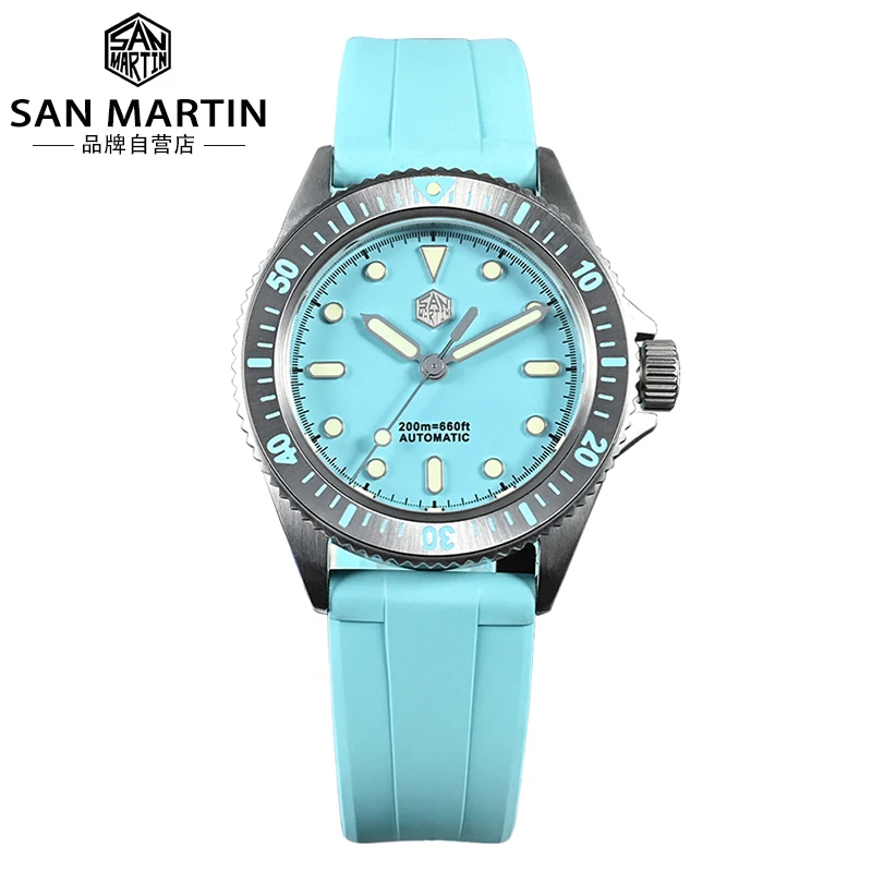 

Factory price San Martin small size color 38mm 8215 mechanical automatic movement diver 20atm 316 stainless steel watch for sale