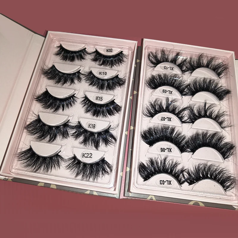 

2021 Mink lashes 3d 5d 25mm thick High quality mink lash strips wholesale 3 pair set lash book custom logo lashwood packages, Natural black