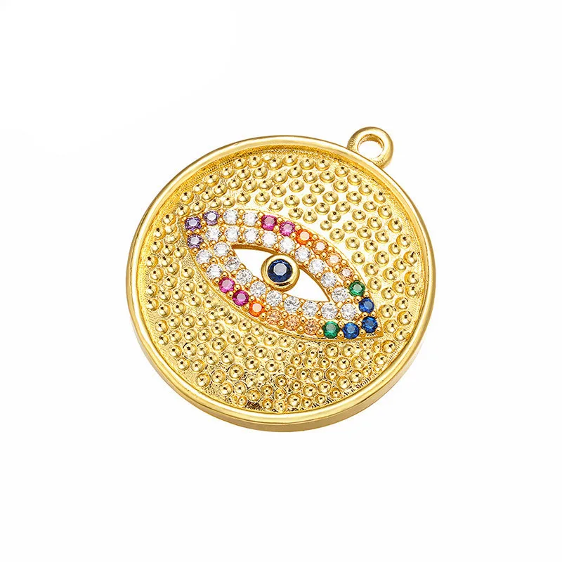 

CZ8073 Hotsale Gold Plated CZ Zircon Micro Evil Disc Round Eye Pendant, Gold,white