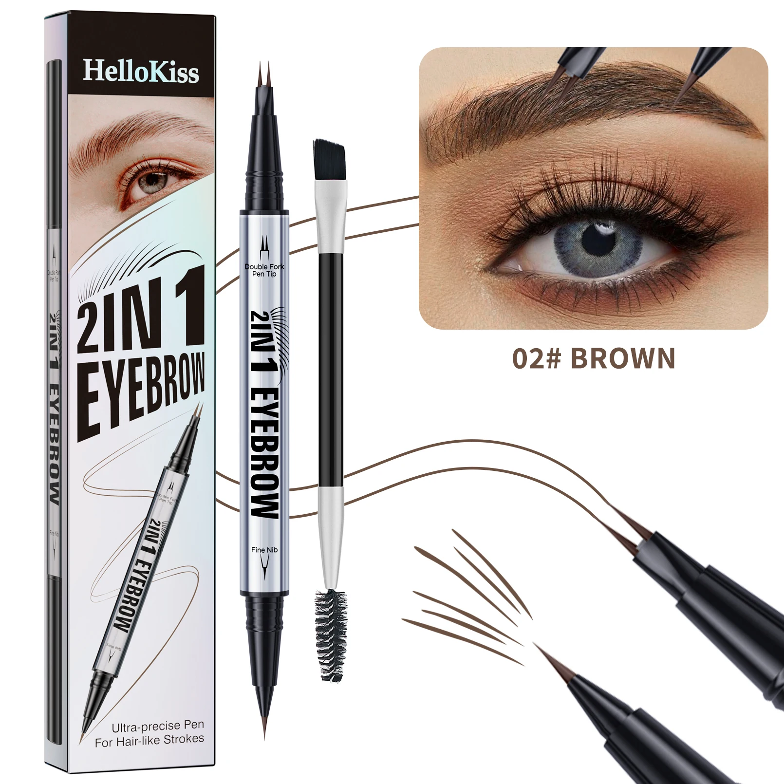 Waterproof Double Head Liquid Eyebrow Pencil With Brush 2 Fork Tip Long Lasting Quick-drying Eyebrow Pencil With 5 Colors