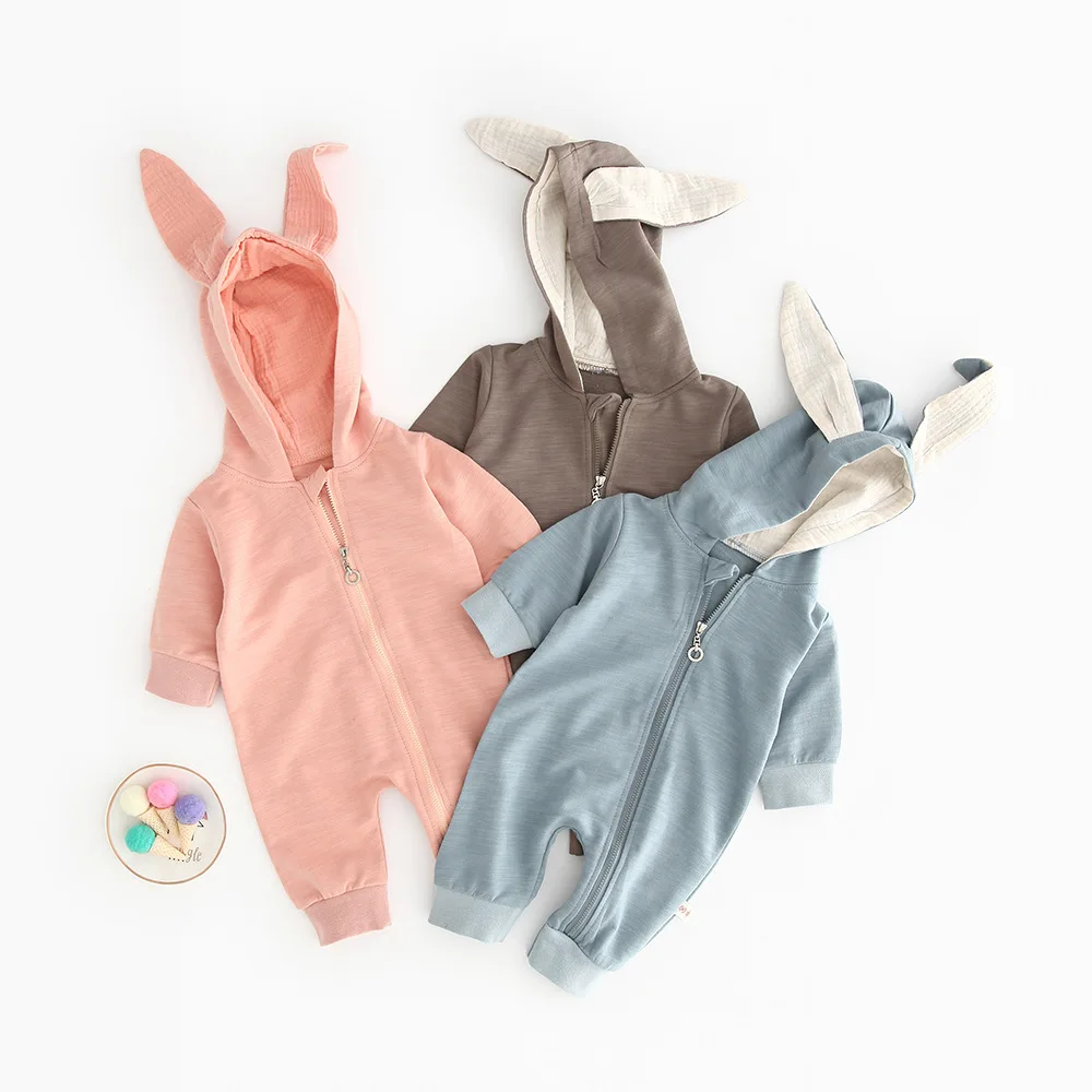 

thanks giving day rabbit rompers long sleeve 100% cotton animal baby bodysuit zipper rabbit baby rompers onesie, Blue brown ,pink