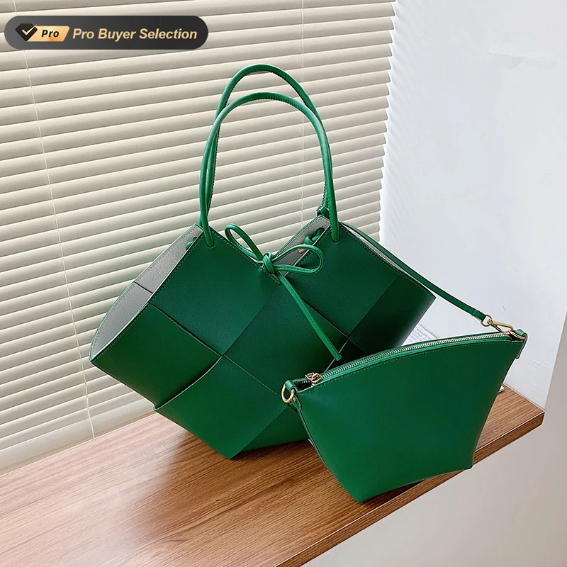 

KALANTA Designers Women Weave Cloud 2 Piece Bag Sets Ladies Fashion Casual Tote Handbags Custom Soft Leather Shoulder Handbags