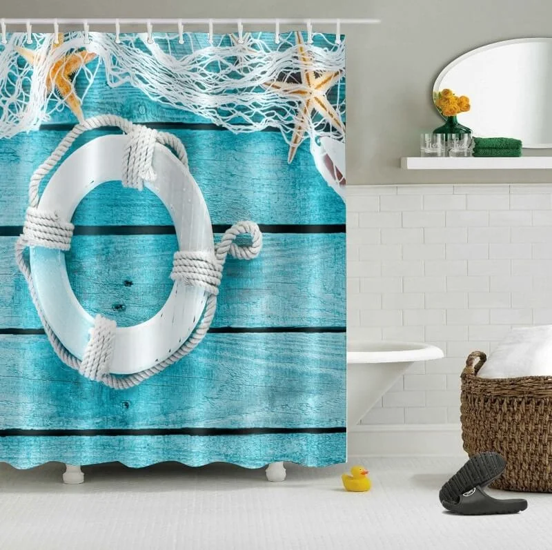 

i@home Shell starfish digital printing polyester shower curtain bathroom, Blue