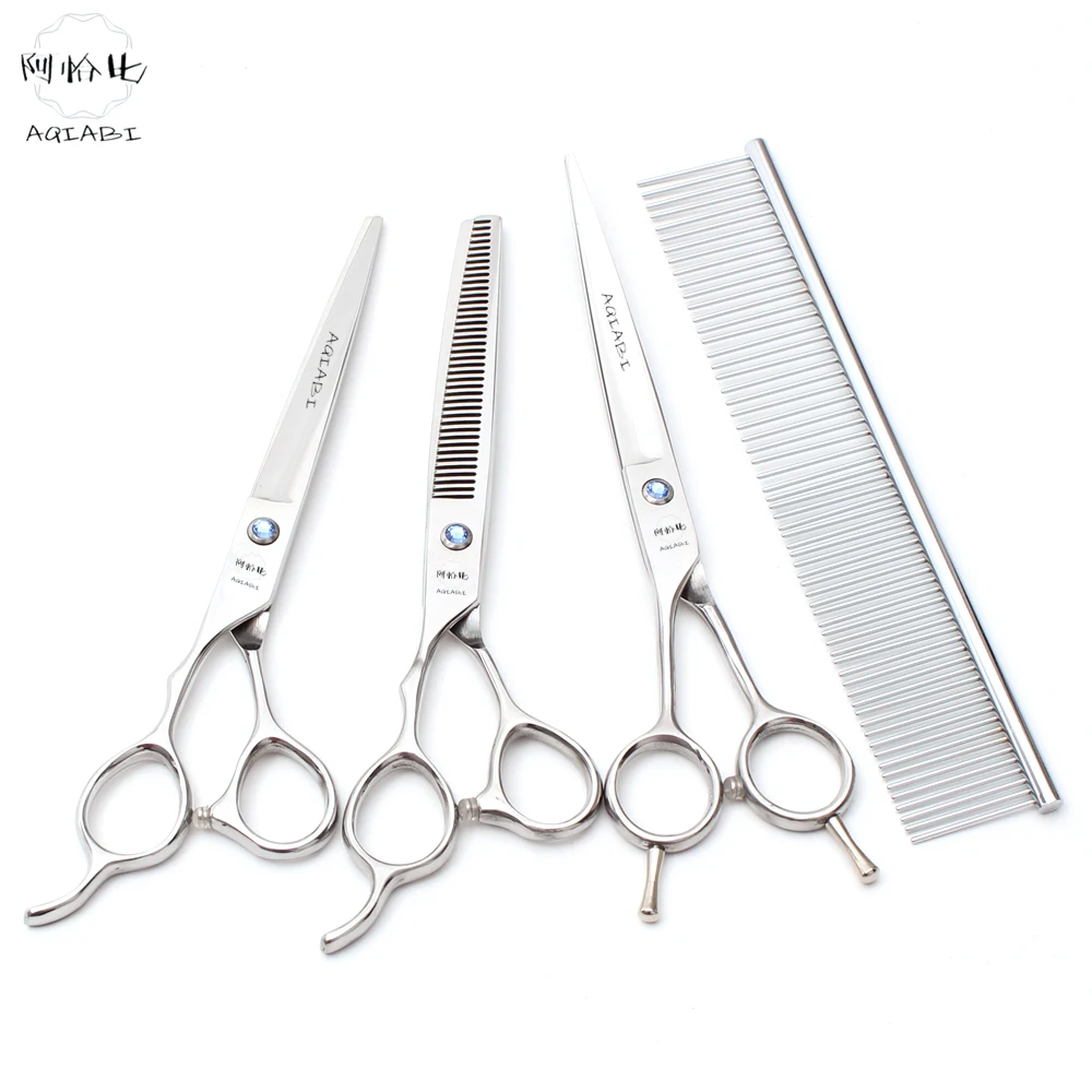 

Left-Hand Dog Grooming Scissors 7" AQIABI Japanese Steel Shiny Pet Thinning Scissors Straight Shears Cat Curved Shears A3006