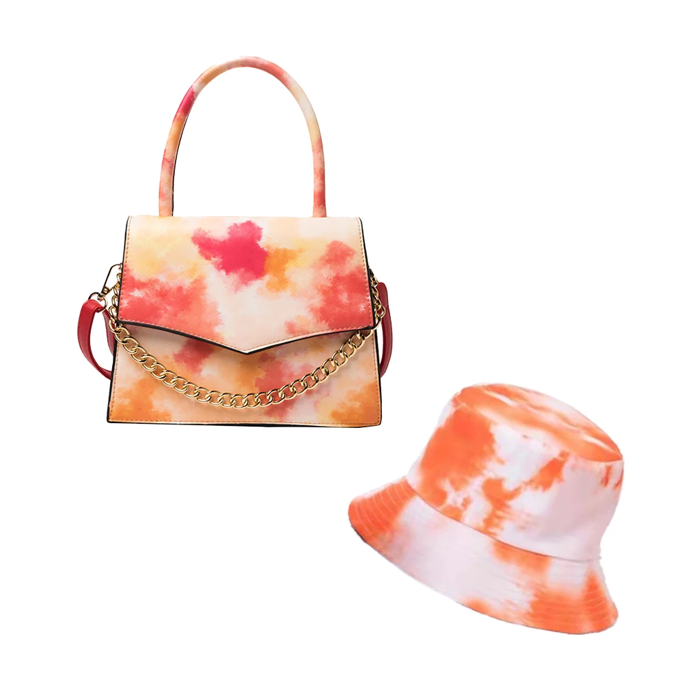 

2021 Tie-dye Handbags Hat Sets Messenger Bag Bucket Hat and Purse Set Women Wholesale, Customized color