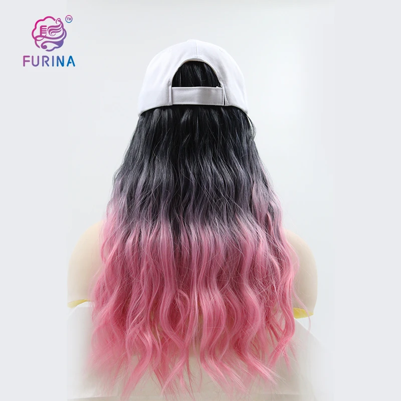 

wholesale pink ombre synthetic water wave hair with high quality peaked cap wig cap youthful spirit for women, Picture