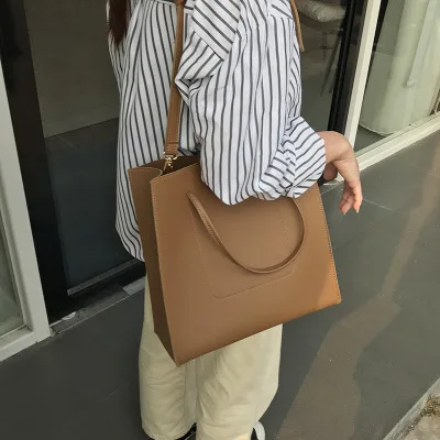 

Wholesale women shoulder sachel 2pcs purse set pu leather tote bag, Black, brown