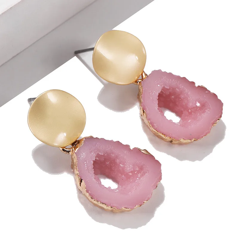 

Alloy earrings african geometric jewelry earrings natural crystal earrings, As pic