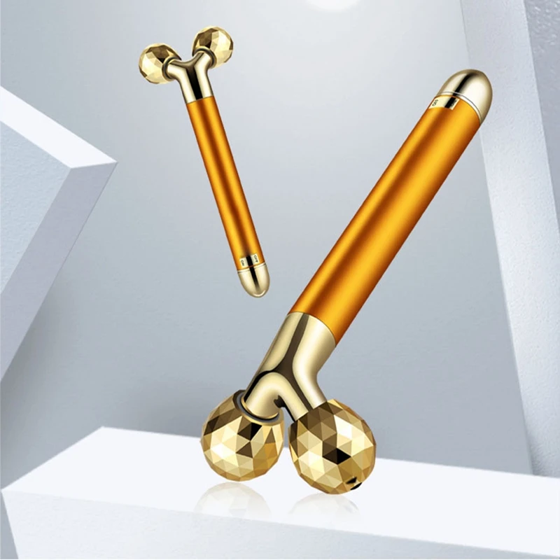 

Hot Selling Y-Shape 24k Gold Skin Care Face Massager 3D Roller mini face lift device