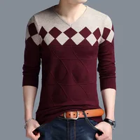 

Men's soft jacquard knitting pattern plaid casual sweaters men v-neck knitted winter pullovers clothes business jumpers