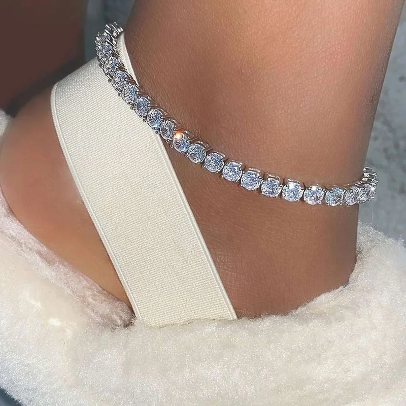 

2022 iced out hip hop jewelry waterproof tennis chain anklets for women