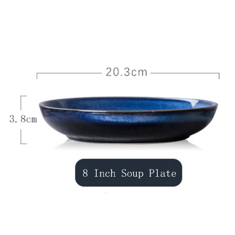 

Wholese High Quantity 8" Luxury Round Blue Restaurant Ceramic Soup Plate, Kiln