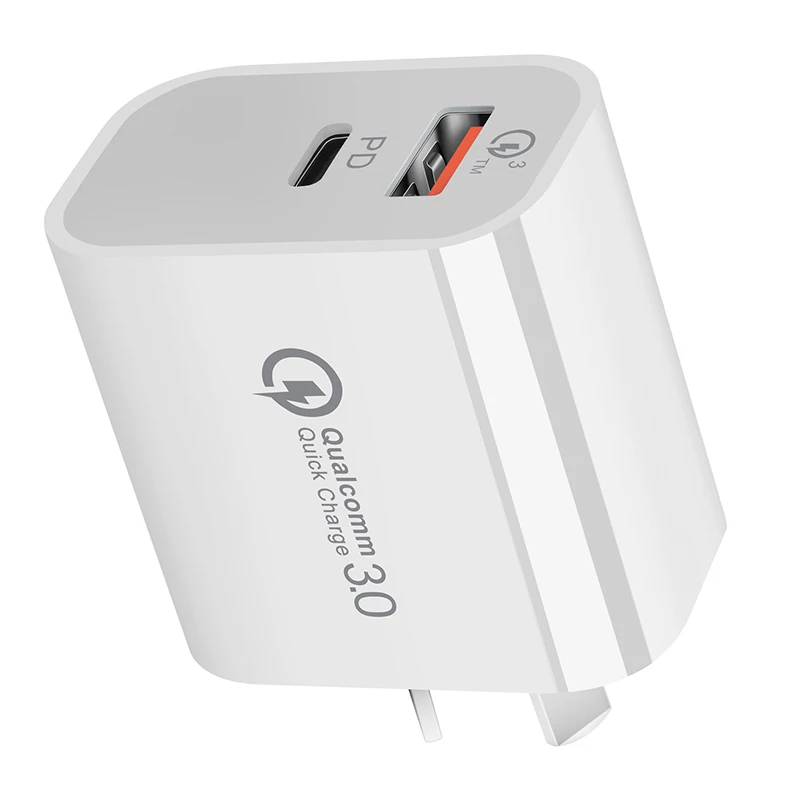 

High Quality 18W PD Quick Charger QC 3.0 Dual USB Type c Port Charger Quick Phone Wall Charge EU US UK AU Plug Power Adapter, White