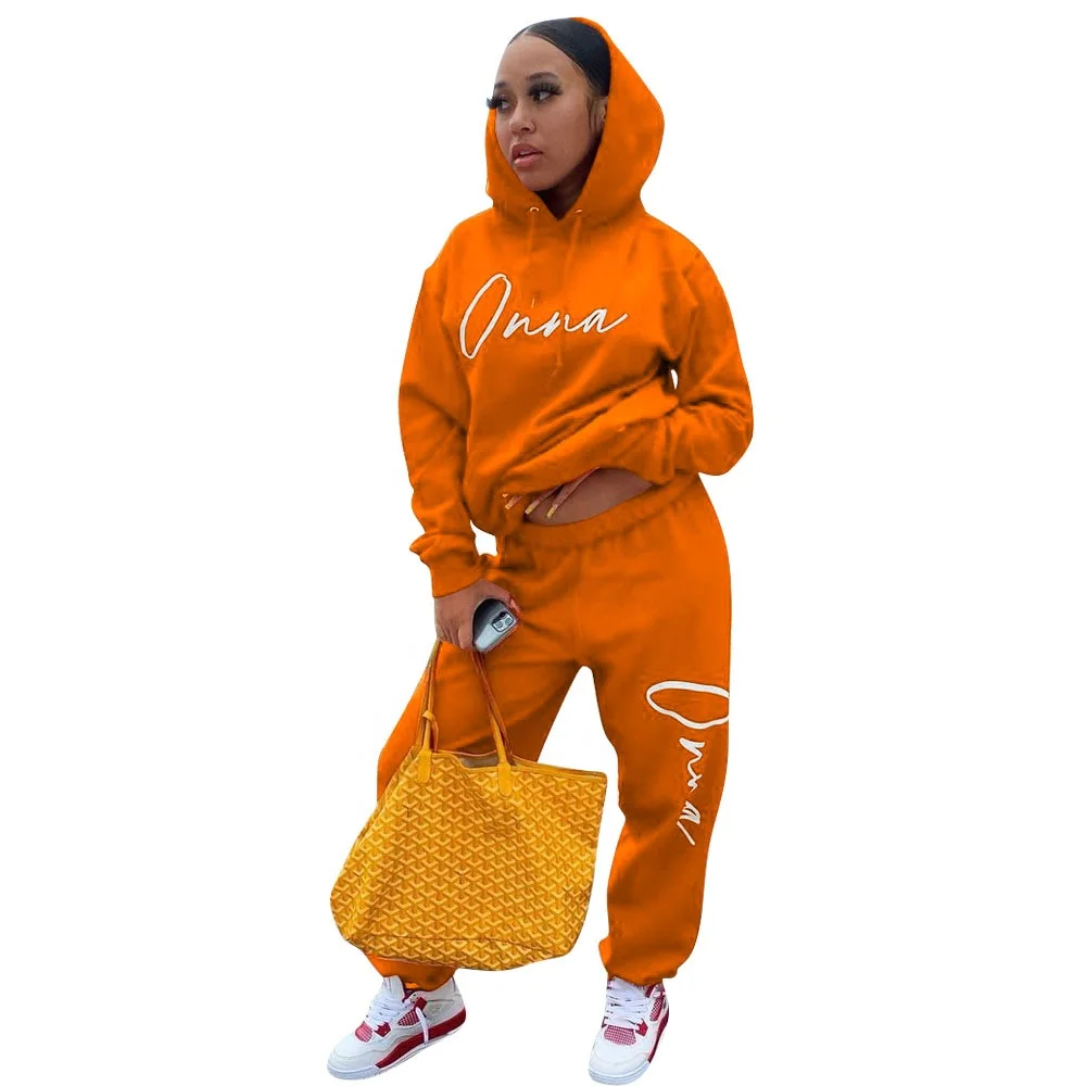 

Womans Fall Outfit 2021 Solid Color Long Sleeve Hood 2 Piece Sets Best Selling Monsoon Joggers Pants Two Piece Pants Set