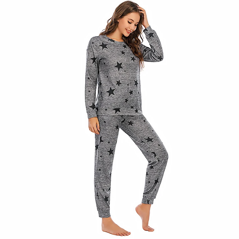 

Five pointed star Amazon hot style casual ladies long sleeved ladies pajama set, 2 colors