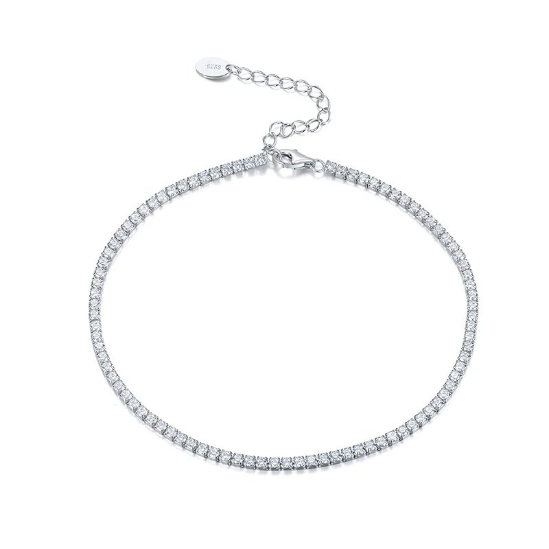 

RINNTIN SA03 hot sale anklets foot jewelry wholesale 925 sterling silver tennis chain bracelet anklets for women