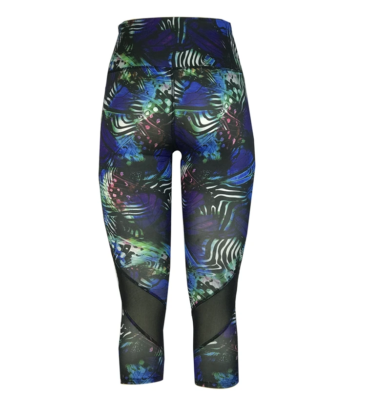 
High Quality Mesh Patchwork Mid Waist Capris Comfortable Leggings Yoga Wear Women Pants 2020 