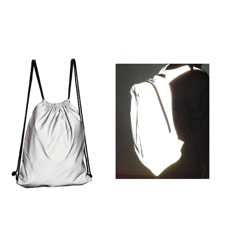 

glow in the dark environmental protection silver gray high visibility reflective non woven drawstring backpack bag for shopping