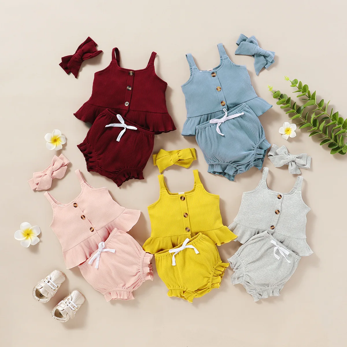 

wholesale newborn summer camisole colour suit baby girls clothes sets, Request