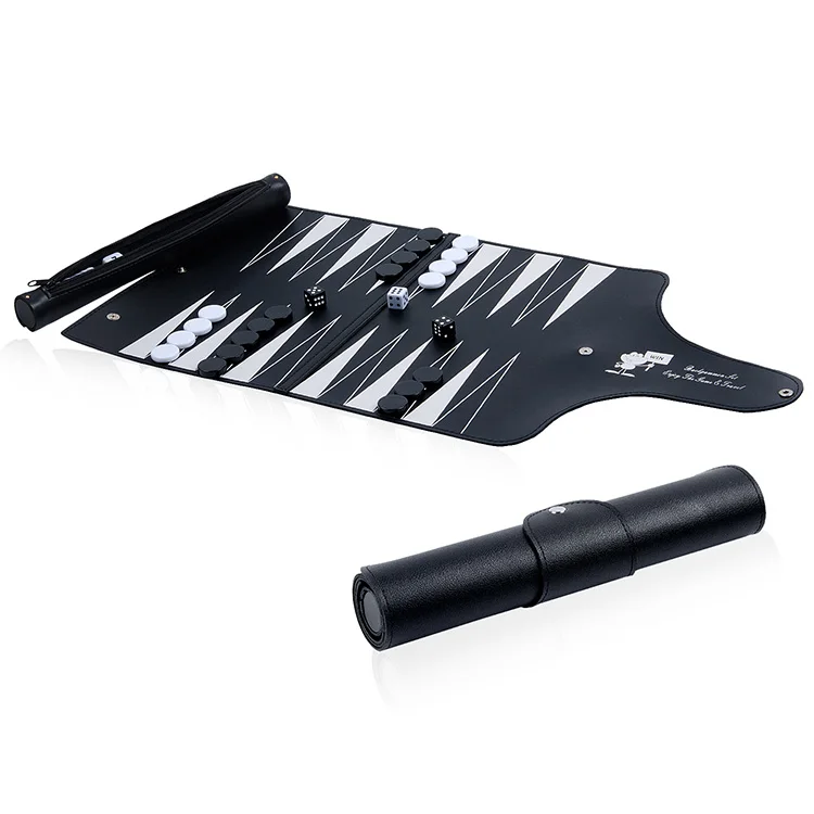 

Wholesale Detachable Portable Roll Up Board Game Deluxe PU Leather Travel Backgammon Set for Adult, Black or customized