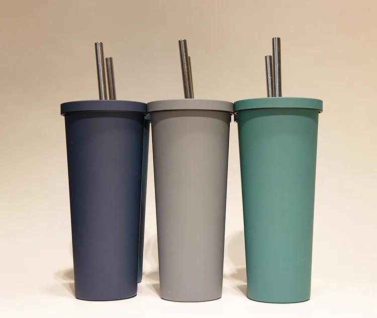 

High quality stainless steel straw cup 700ml large capacity double-layer vacuum flask stainless steel straw cup