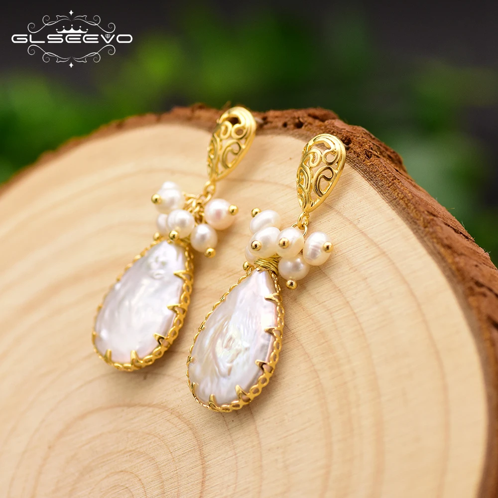 

Natural Freshwater Baroque Water Drop Pearl Earrings For Women Gift Heart Dangle Earrings Luxury Jewlry earings for women 2020