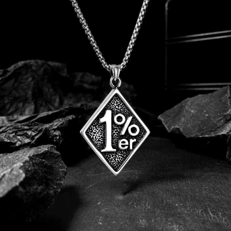 

2022 Hot sale retro 1%er square titanium steel pendant necklace personality alternative fashion trend couple punk