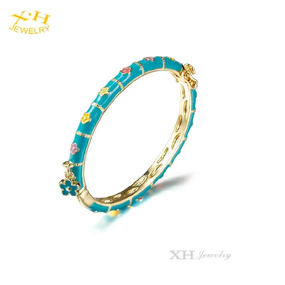 

High Quality Fashion Jewelry Blue Flower Epoxy Enamel Brass Bangle for Kids